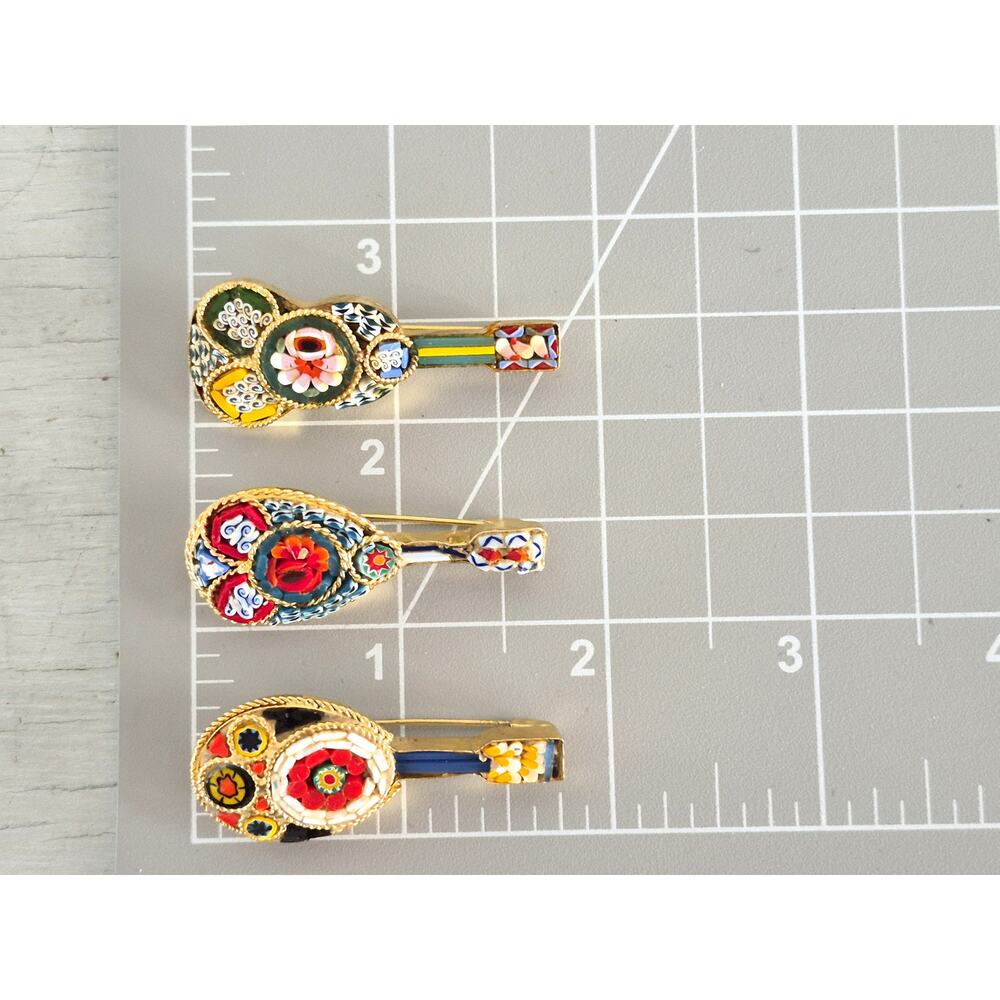 Vintage Italian Mosaic Tile Guitar Pin Brooch Lot of 3 - Picture 6 of 6
